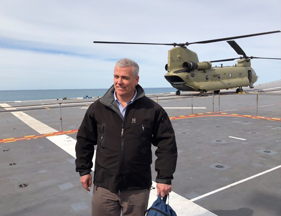 Australian Civil-Military Centre Executive Director Alan Ryan on board HMAS Canberra Thumbnail